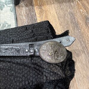 Black Leather Belt with Ornate Buckle